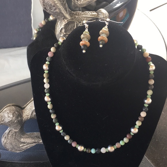 Stone and SS 925 necklace and earrings set - Picture 2 of 9